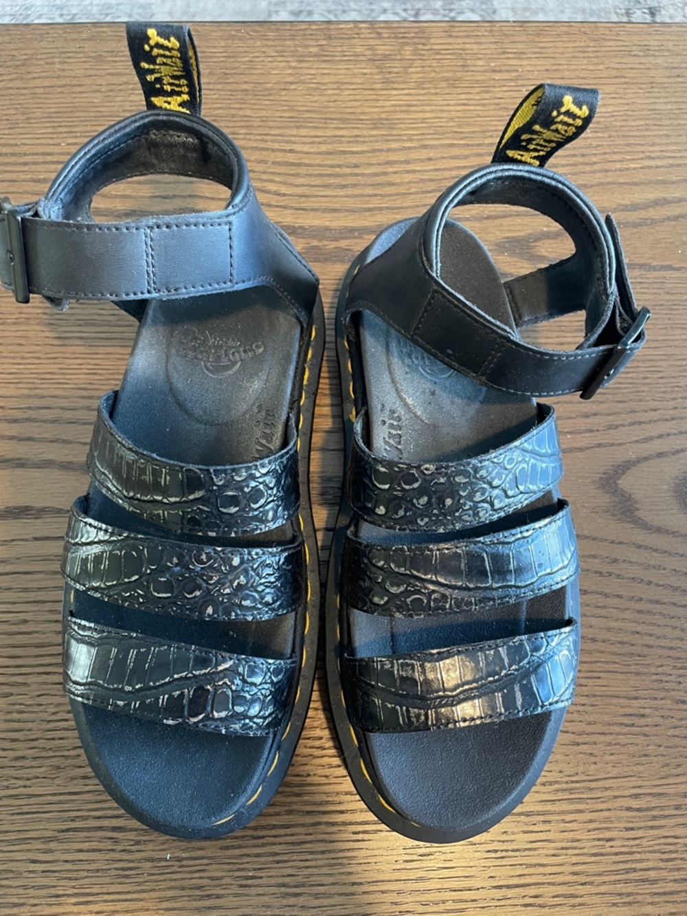Dr. Martens Black Croc-Embossed Leather Sandals